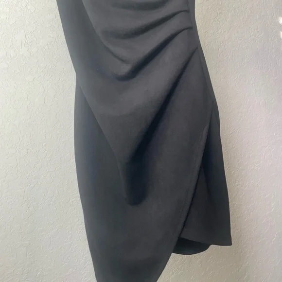 Iris Black Draped Faux Suede Dress - Picture 3 of 6